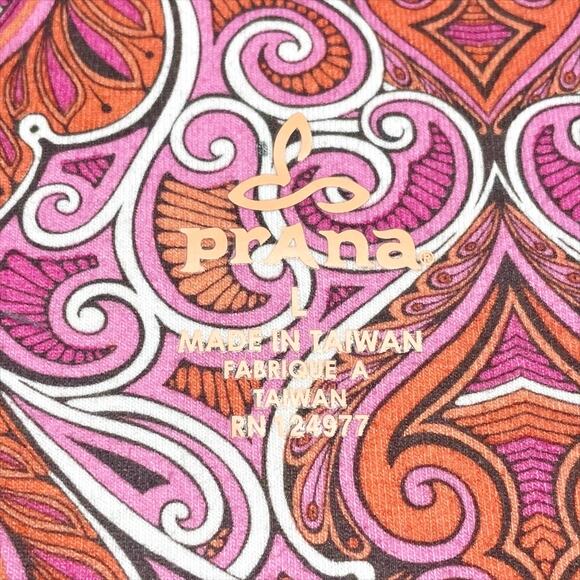 PRANA Pink & Orange Paisley Athleisure Twist Dress w Built-In Bra Size L Stretch - Picture 8 of 9